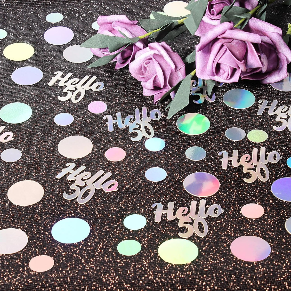 Hello 50 Birthday Confetti for Table Iridescent Circle Happy 50th Birthday Party Decorations for
