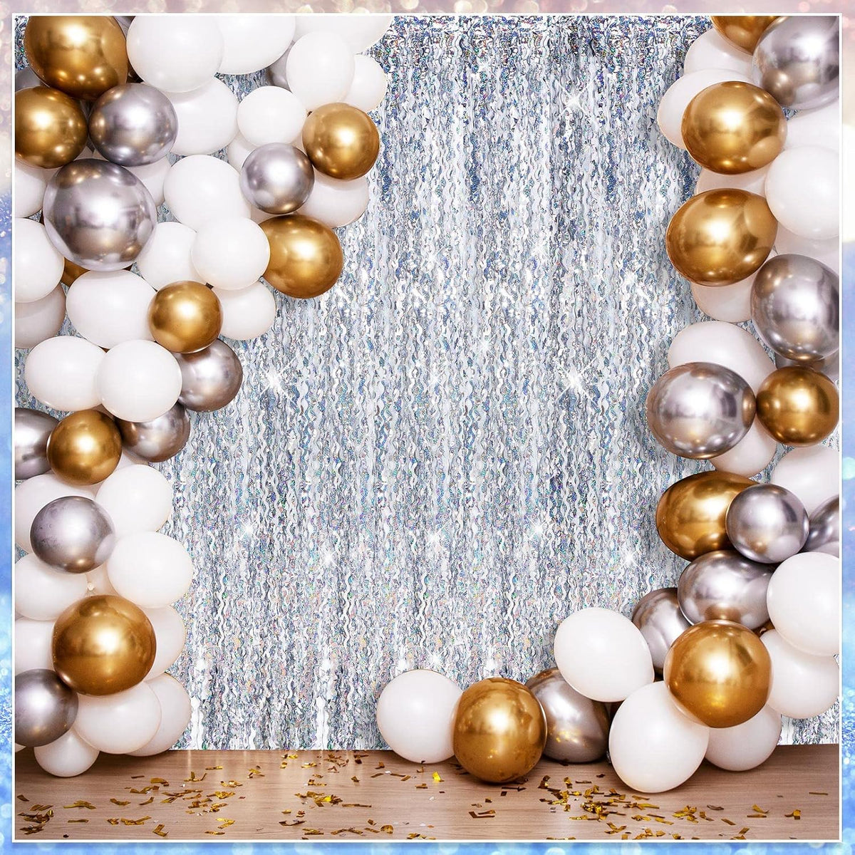 Jutom 6 Pieces 3.3 x 6.6 ft Wavy Tinsel Foil Fringe Curtains Foil Fringe Streamer Backdrop Party