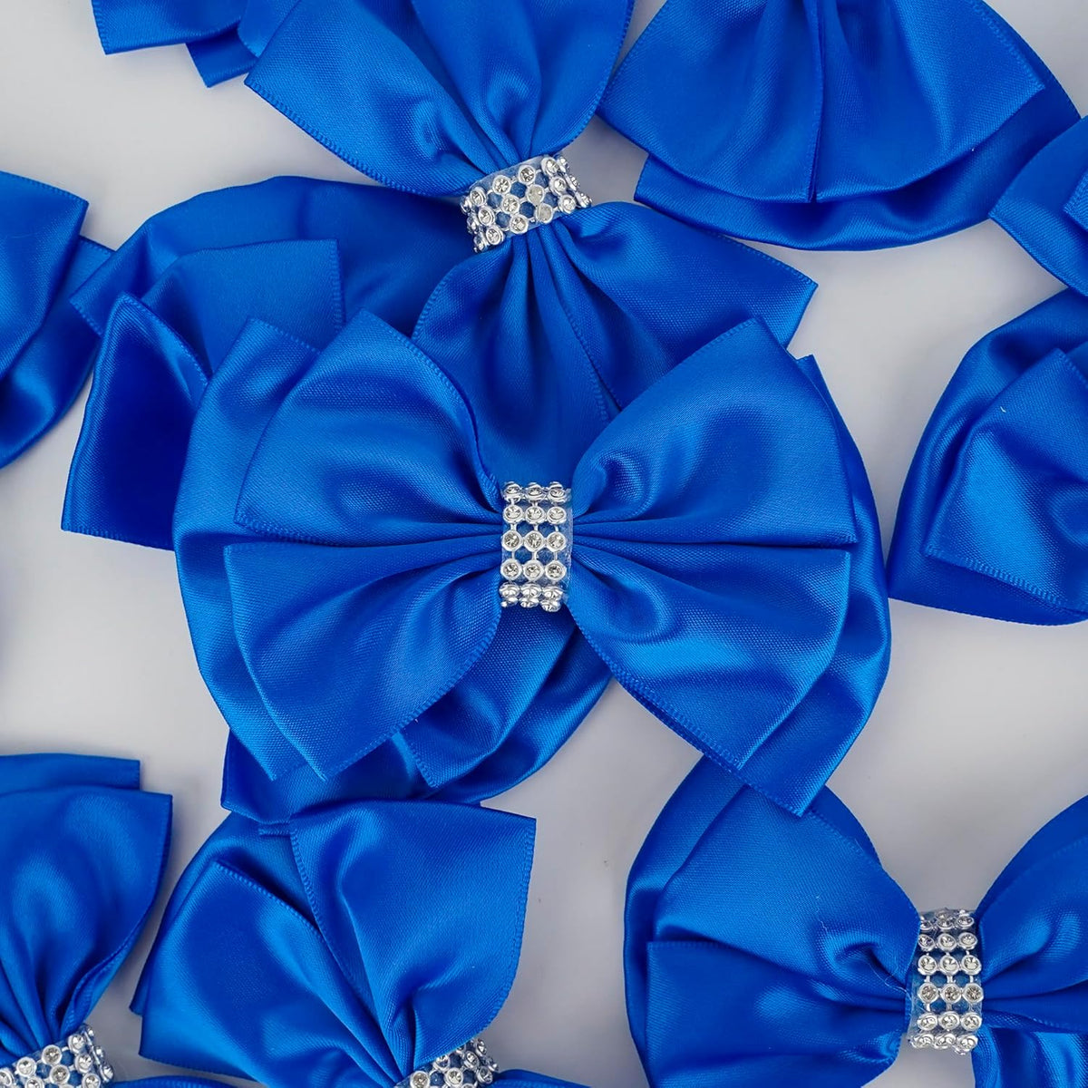 Royal Satin Bows 4'' Premade Blue Ribbon Bow, Gift Bows with Rhinestone, Wrapping Bows for