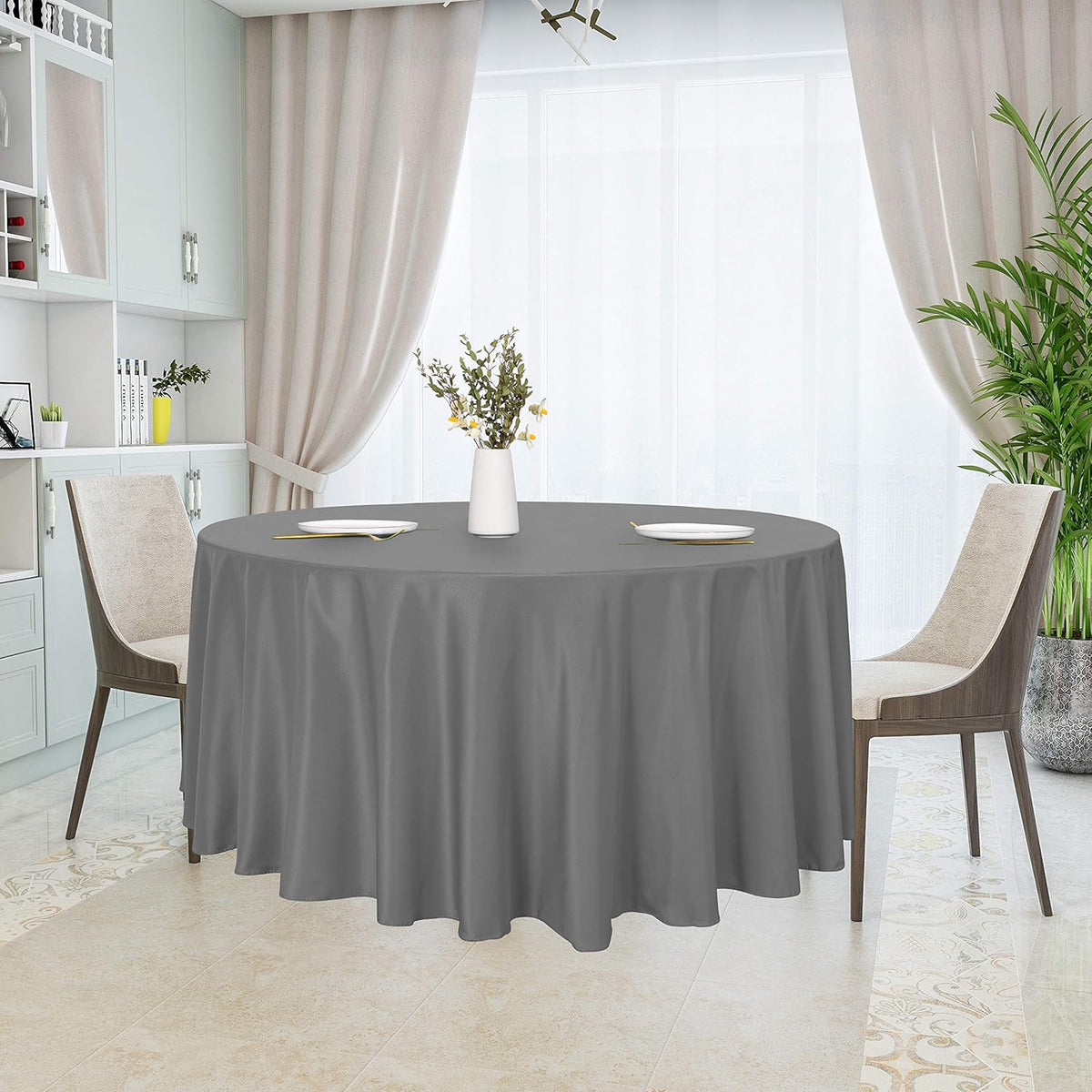 sancua Round Tablecloth - 108 Inch - Water Resistant Spill Proof Washable Polyester Table Cloth