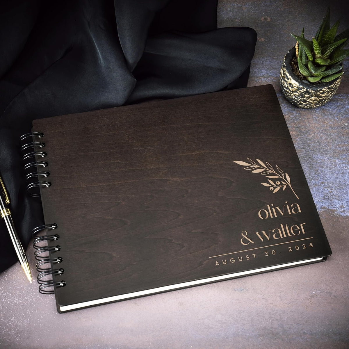 Personalized Wood Wedding Guest Book - 5 Colors/Finishings, 2 Sizes, 12 Designs - Wood Wedding