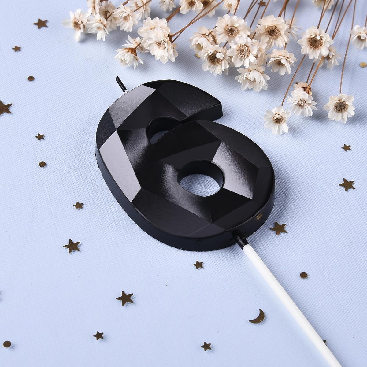 PHD CAKE 2.76 Inch Crystal Black 6 Number Birthday Candles, Black Number Candles, Cake Number
