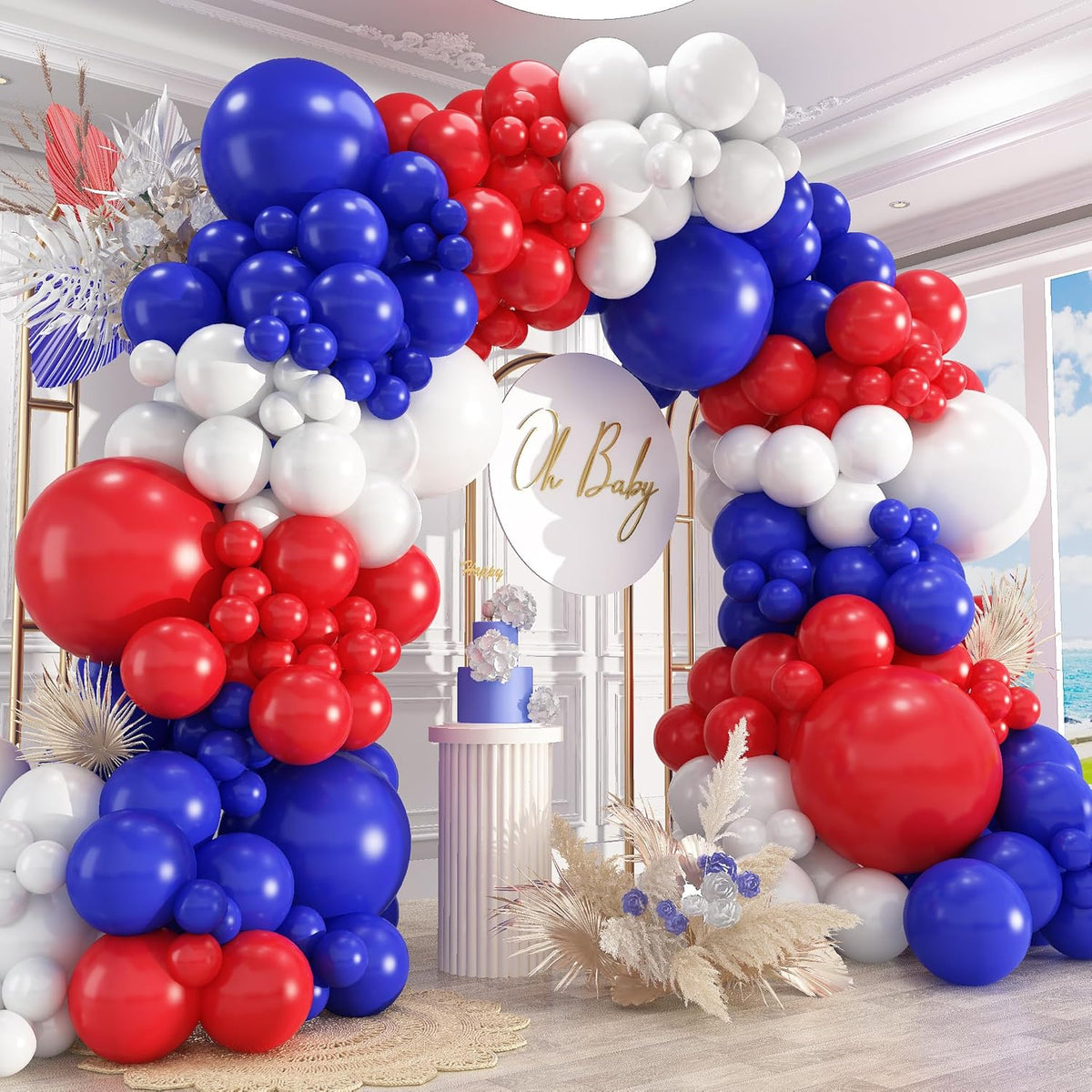 412Pcs Red White and Blue Balloons Garland Arch Kit, 5 10 12 18 inch Red White Blue Balloons for
