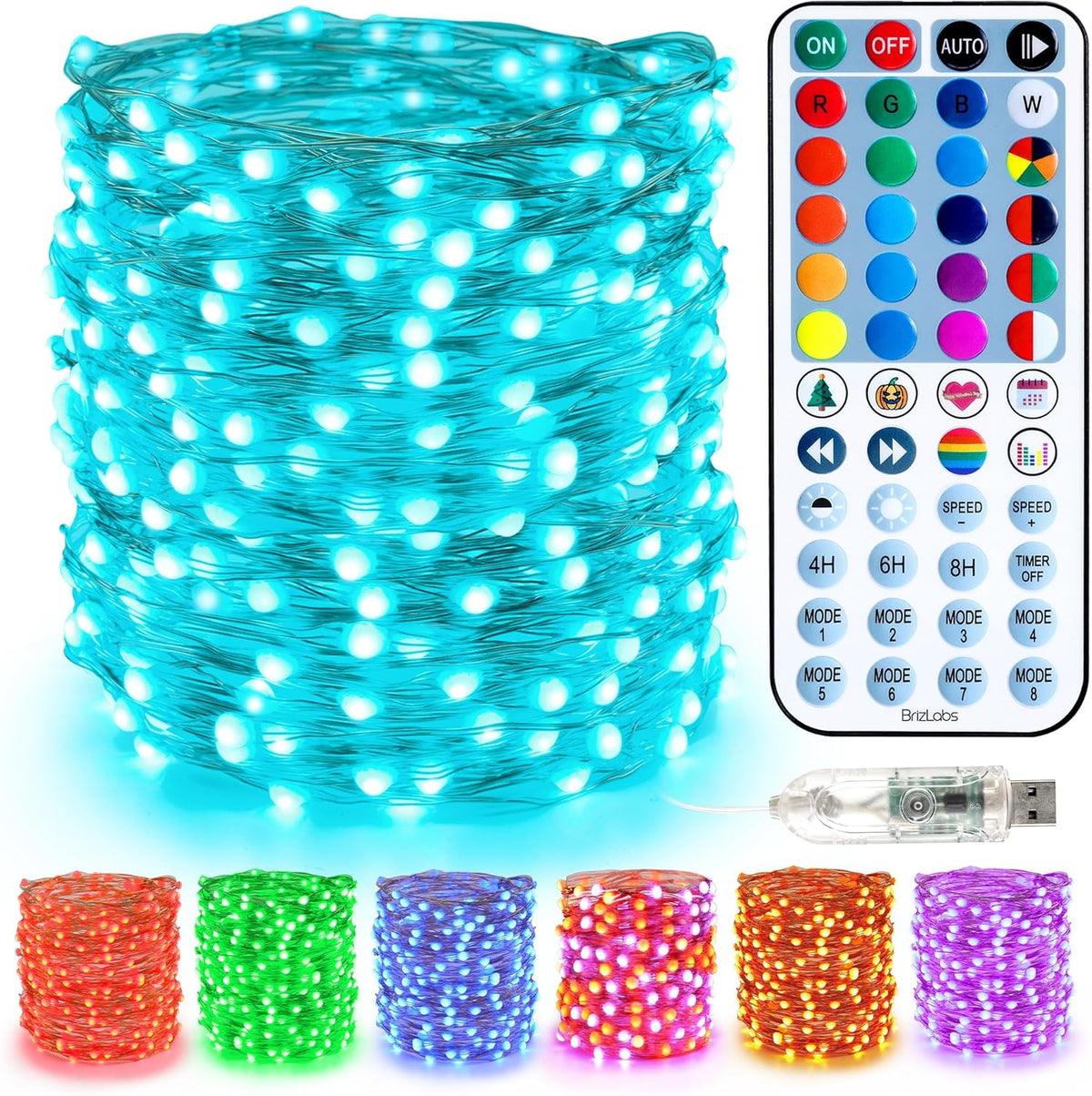 BrizLabs Christmas Fairy String Lights, 33ft 100 LED Color Changing Christmas Fairy Lights with