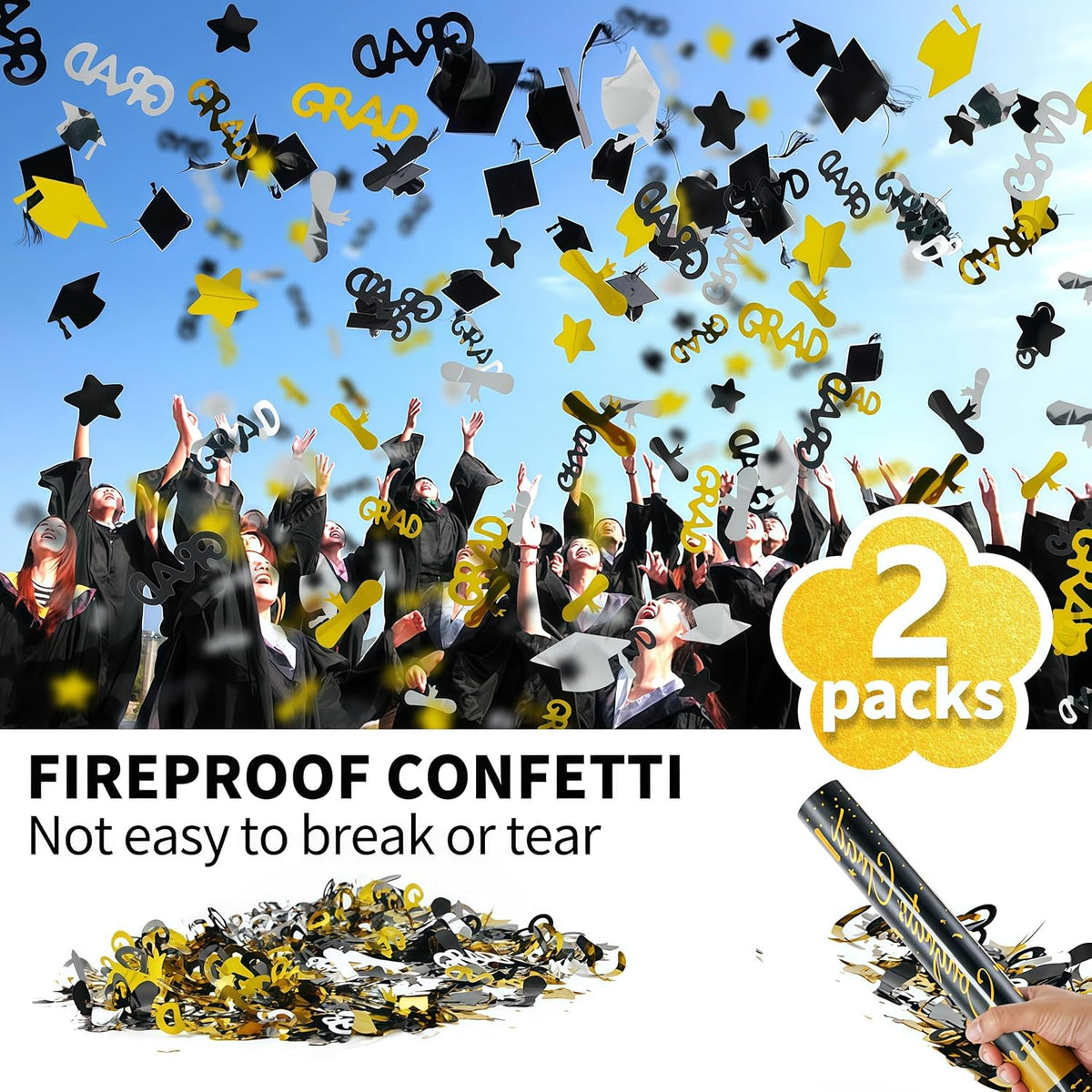 16 inch Graduation Confetti Poppers,Confettis Cannons Bulk with Diploma GRAD Star&Cap Design for