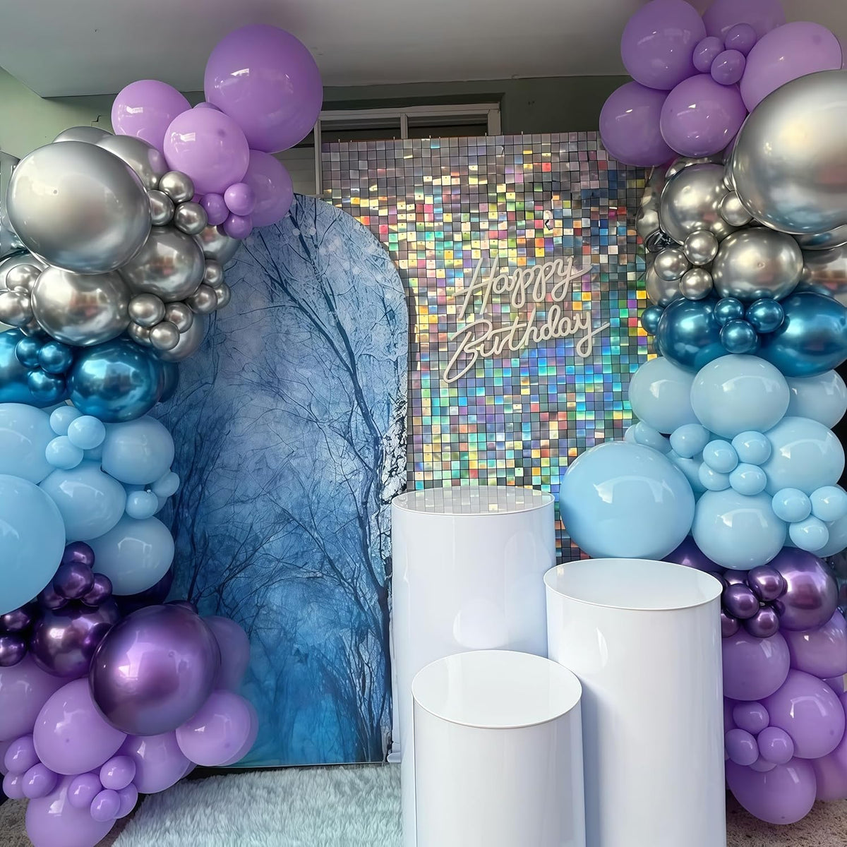 Winter Wonderland Balloons, 60PCS Blue Purple Snowflakes Balloons for Ice Wonderland Christmas Baby