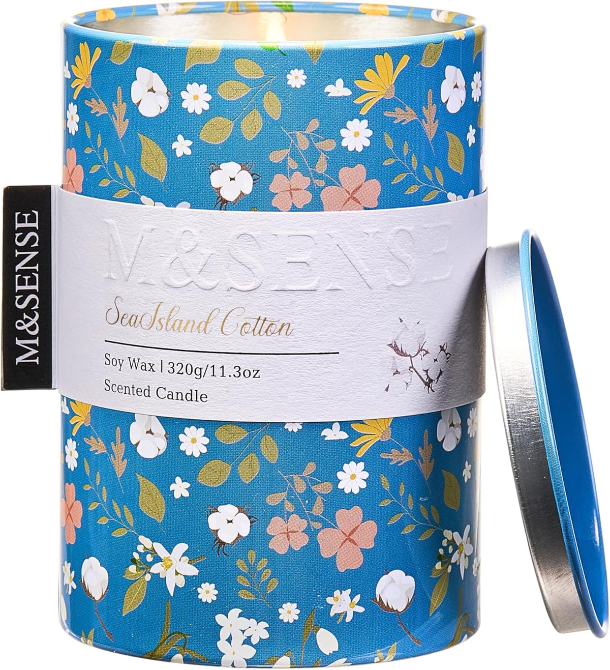 M&SENSE Sea Island Cotton Scented Candle, Medium Jar Candle 11.3oz Natural Soy Wax for Home