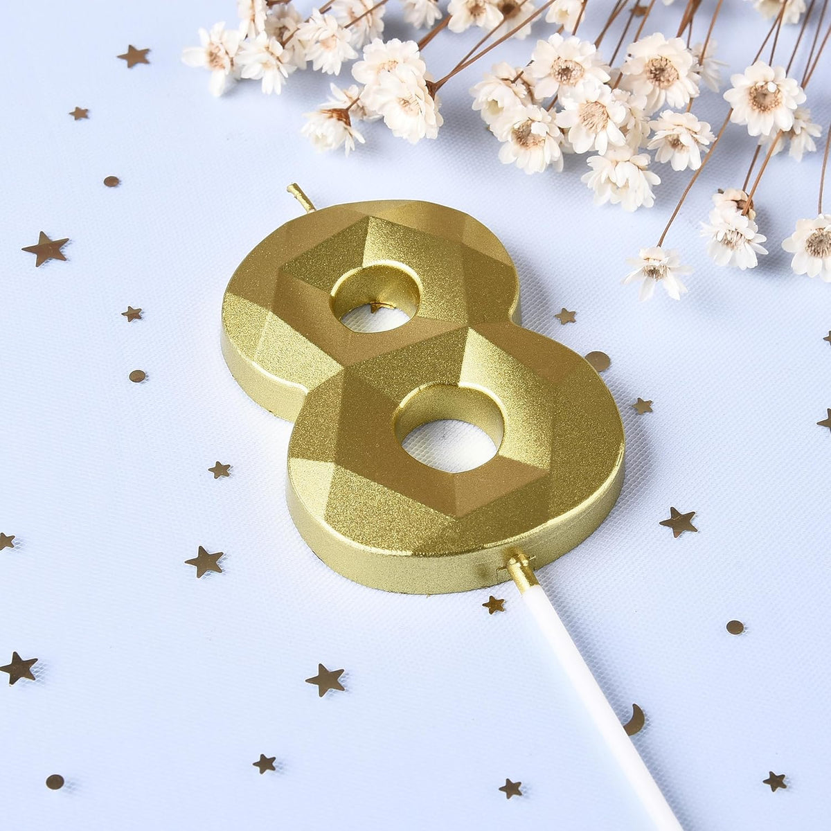 PHD CAKE 2.76 Inch Crystal Gold 8 Number Birthday Candles, Gold Number Candles, Cake Number