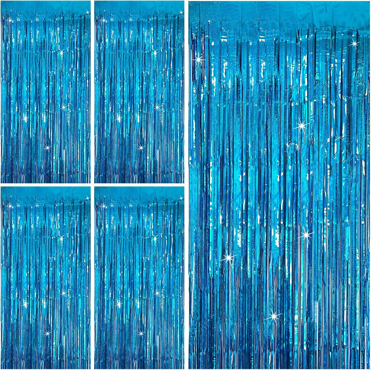 Tinsel Curtain Party Backdrop Blue Birthday Decorations 5 Packs Glitter Foil Fringe Curtain Party