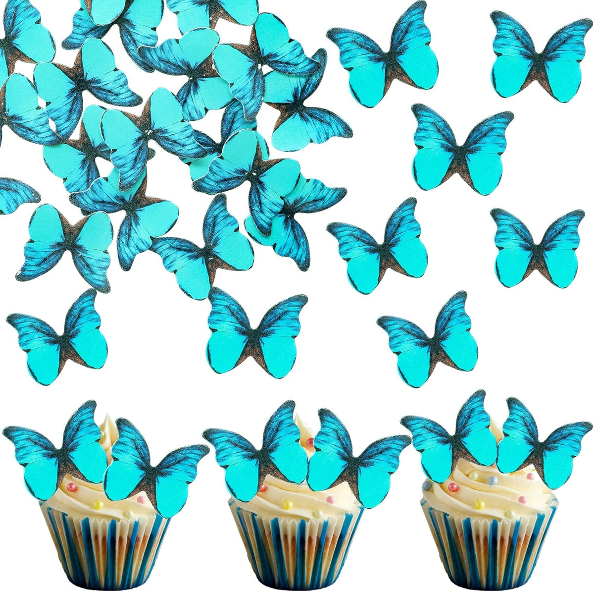 Ephlyn 48Pcs Edible Butterfly Cupcake Toppers Cute 3D Butterfly Cake Picks for Butterfly Theme Baby