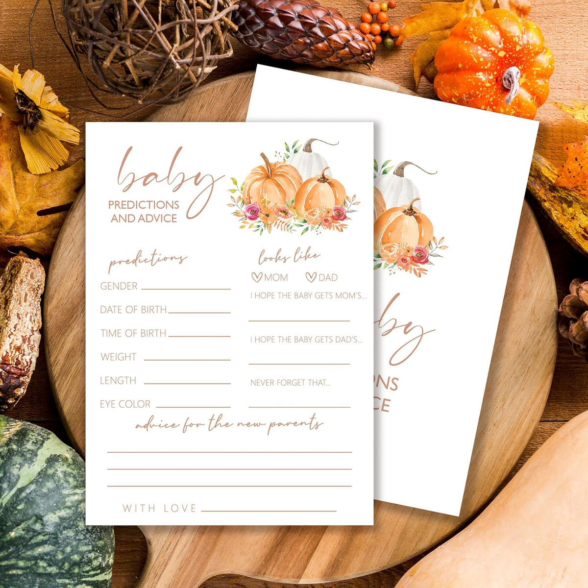 Baby Shower Games, Thanksgiving Baby Predictions and Advice Cards, 25 Sets Baby Gender Reveal Party