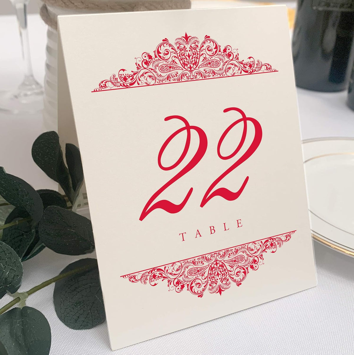 Paisley Wedding Table Numbers (Select Color/Quantity), Champagne, Ruby Red, 1-25, Double Sided