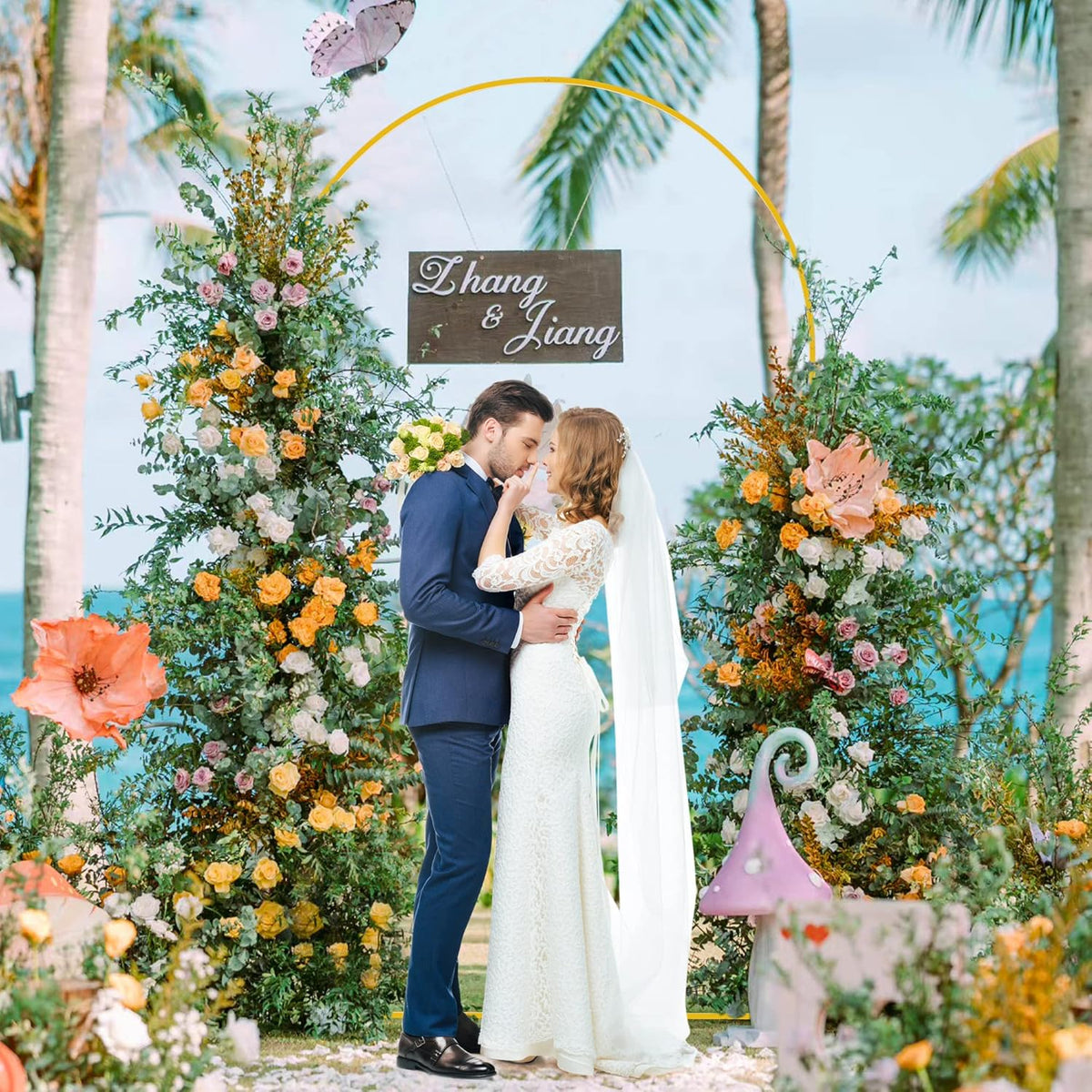 Putros Wedding Arch Stand Gold 8FT Metal Balloon Arched Backdrop Stand for Wedding Ceremony
