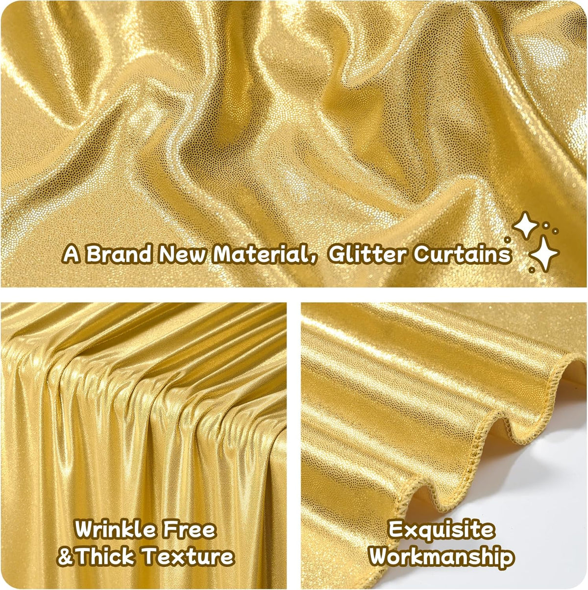 20x10ft Thick Gold Glitter Backdrop Curtain Panels for Parties, Wrinkle Free Sparking Sequin
