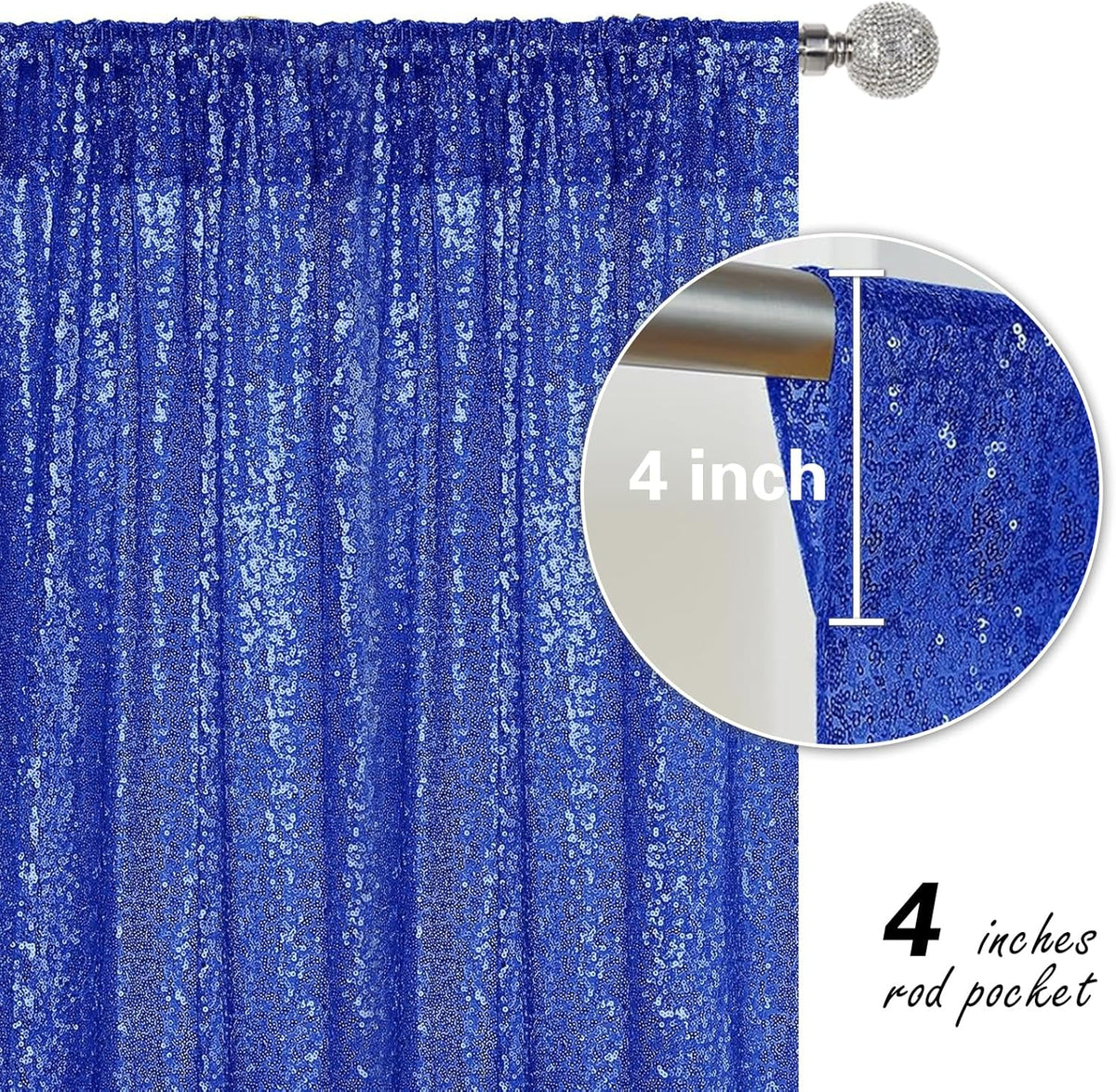 Navy Blue Sequin Backdrop Curtain 4 Pieces 2FTx8FT Glitter Photography Backdrop for Party Wedding