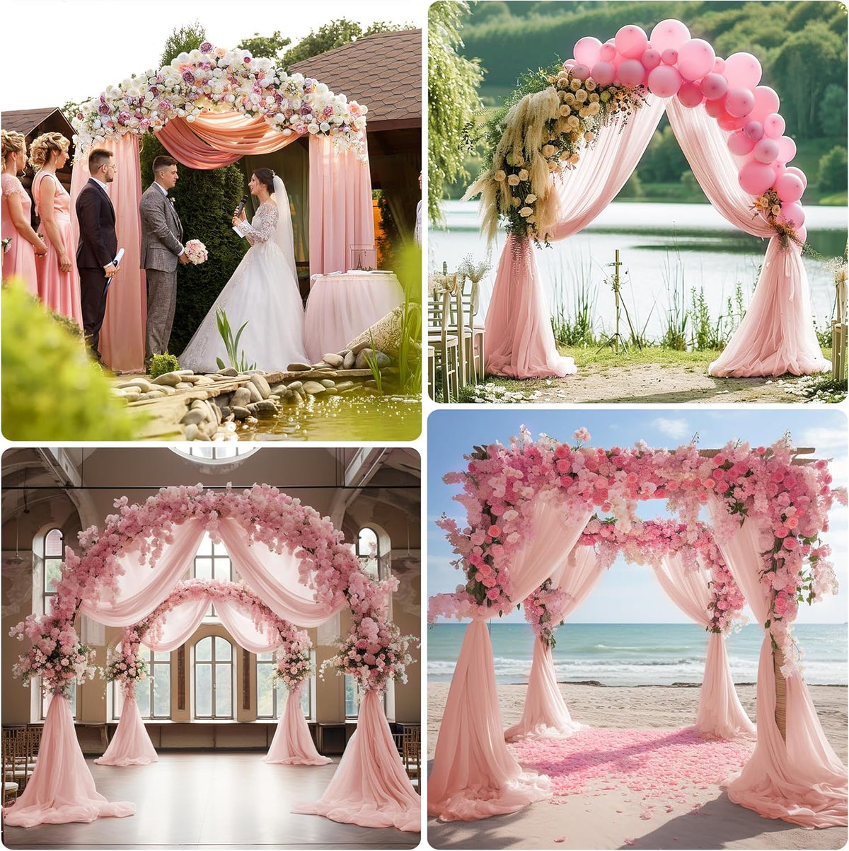 Wedding Arch Draping Fabric 4 Panels 28.7" x 20FT Blush Sheer Chiffon Backdrop Drapes for Wedding