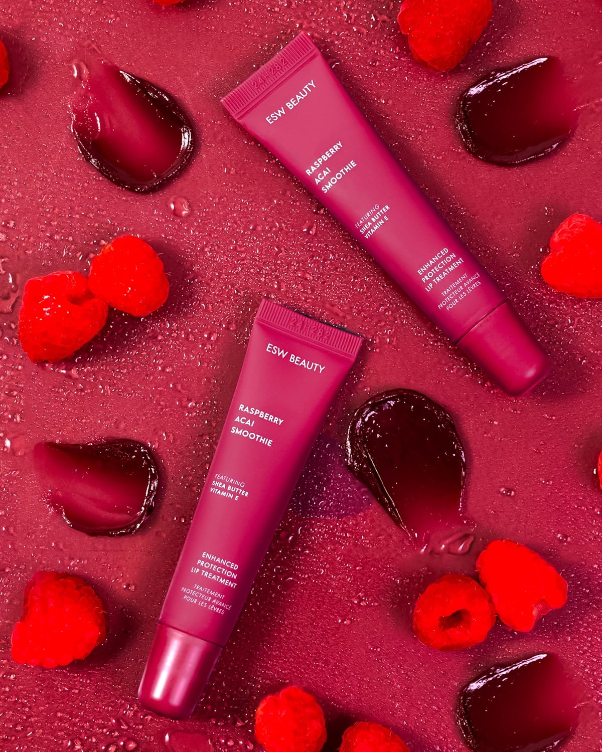 ESW Beauty Raspberry Acai Smoothie Lip Treatment - Rich Berry Tint with Shea Butter, Vitamin E