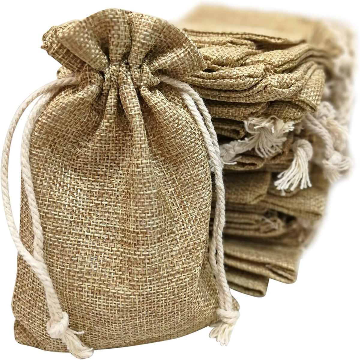 Supply Friend 50 Small Burlap Bags with Drawstring, 4x6 Inch Rustic Gift Bag Bulk Pack for