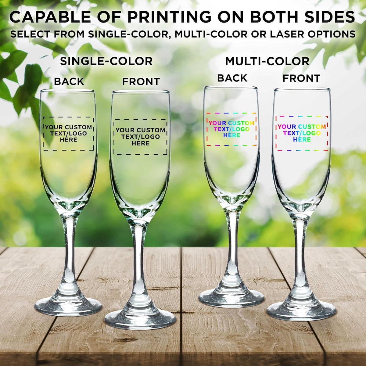 DISCOUNT PROMOS Custom Premiere Champagne Flutes 6.25 oz. Set of 100, Personalized Bulk Pack