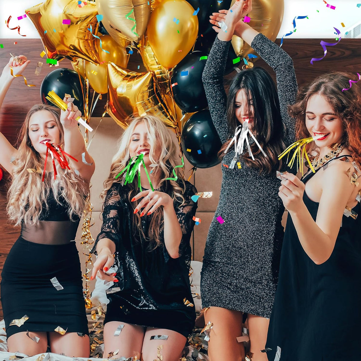 12 Pcs Glitter Noise Makers Metallic Fringed Party Blower for Adults Birthday Graduation New Years