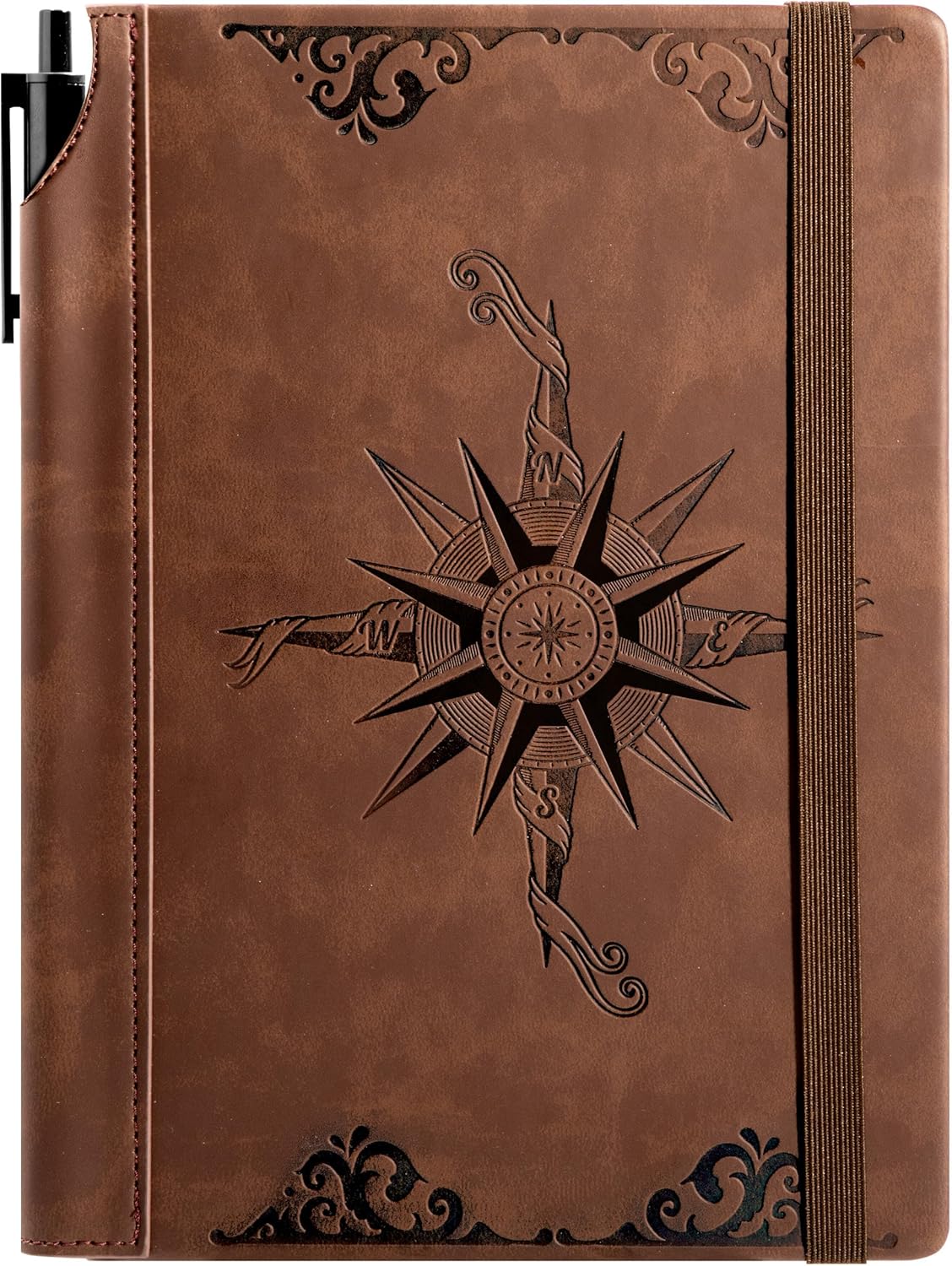 CAGIE Compass Leather Notebook Journal for Men, 100 GSM 288 Pages Lined Journals for Writing, A5