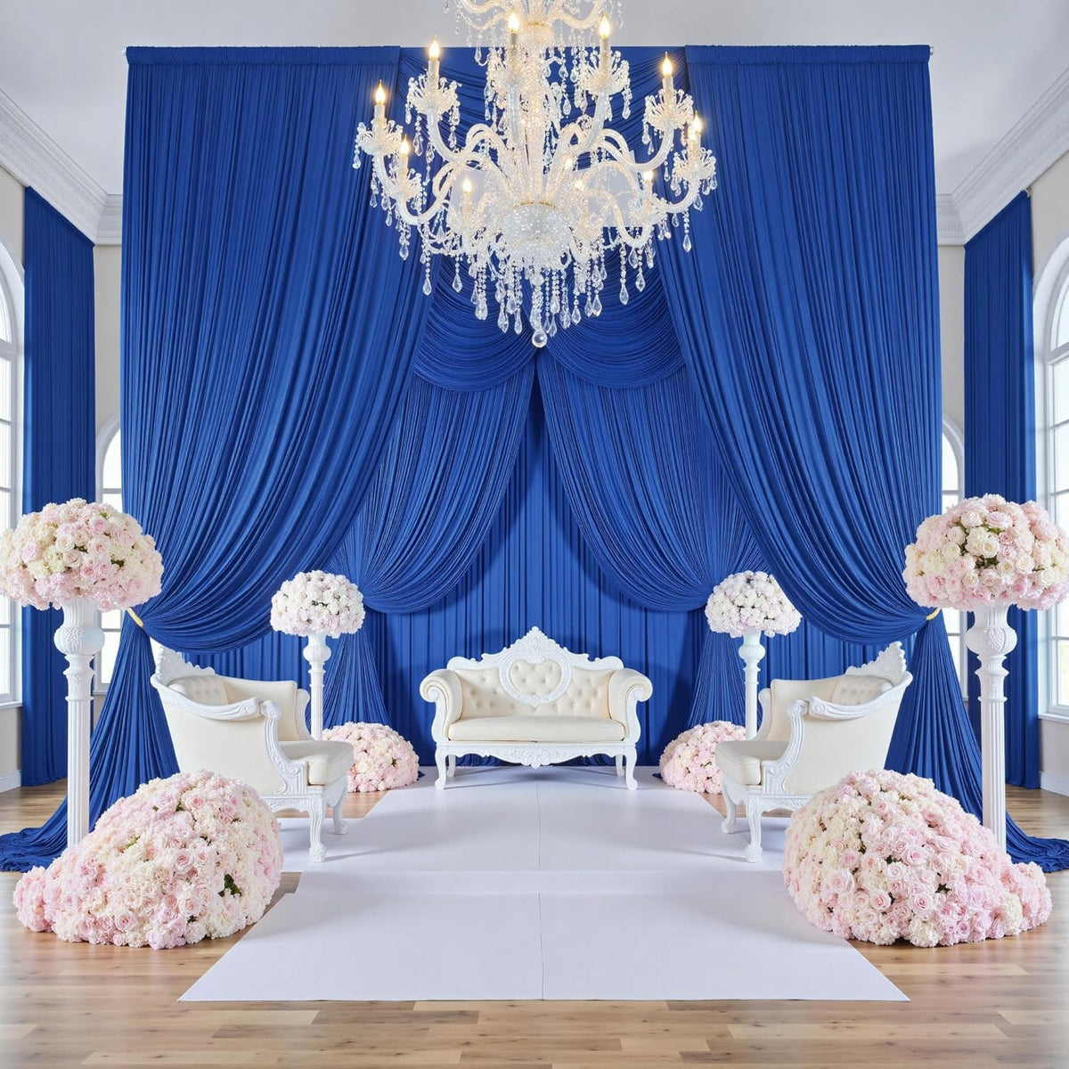 PartyVillage 50ft×15ft Royal Blue Backdrop Curtain for Wedding Parties, 10 Panels Wrinkle Free 15
