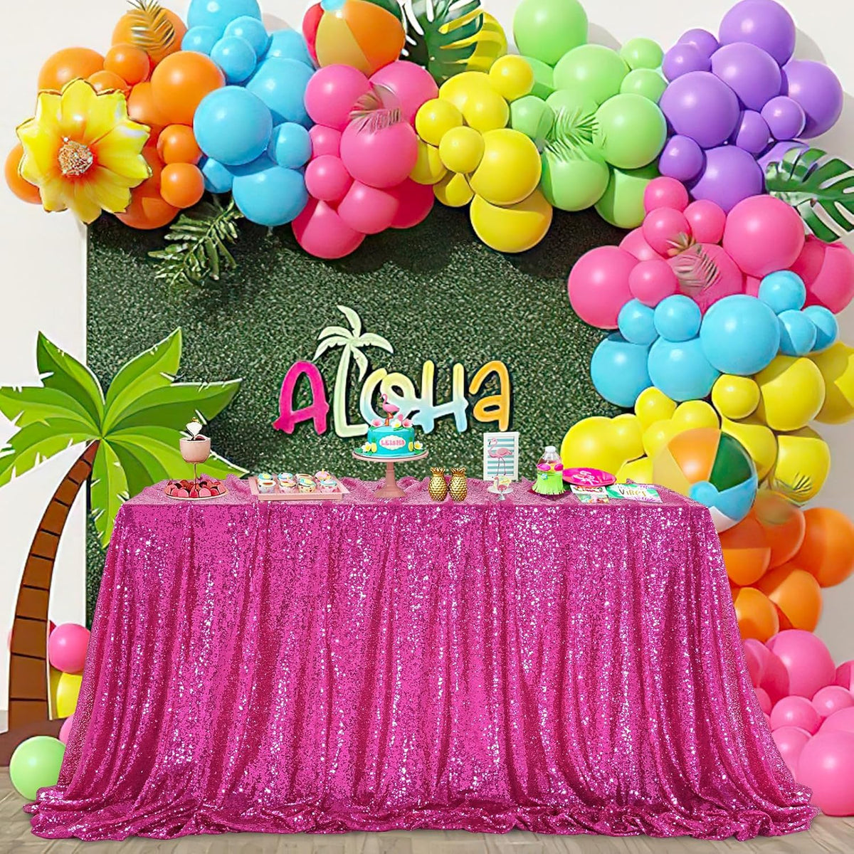 QueenDream Rectangular Sequin Tablecloth 90 x 132 inch Sparkly Patio Table Cloth for Spring Party