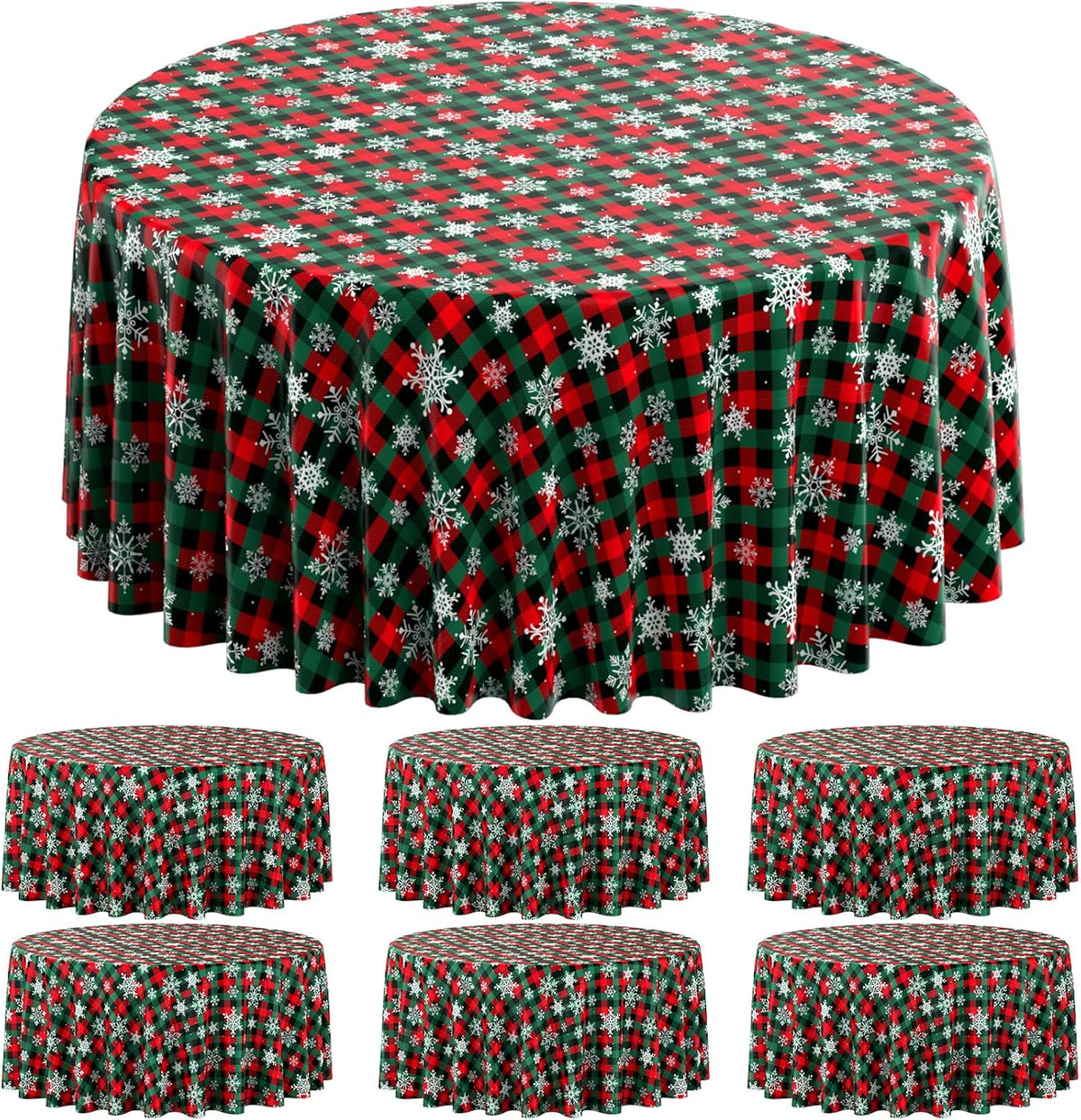 Jectivs 6Pcs Christmas Buffalo Plaid Snowflake Party Tablecloths Decorations,Plastic Red and Green