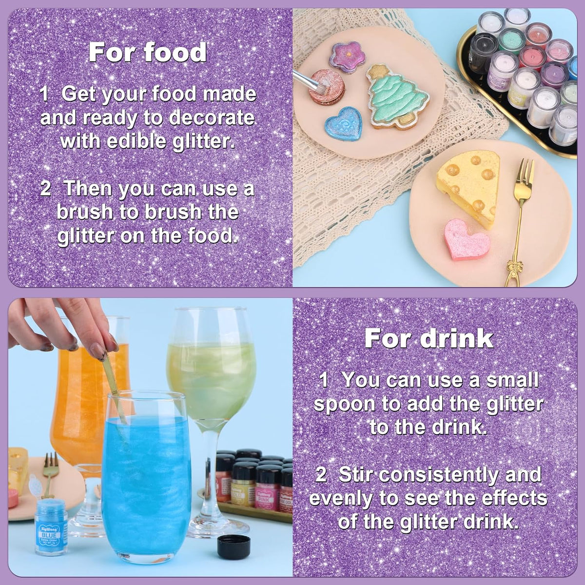 Purple Edible Glitter - 5g Food Grade Cake Decorating Shimmering Glitter, Edible Sprinkle Luster
