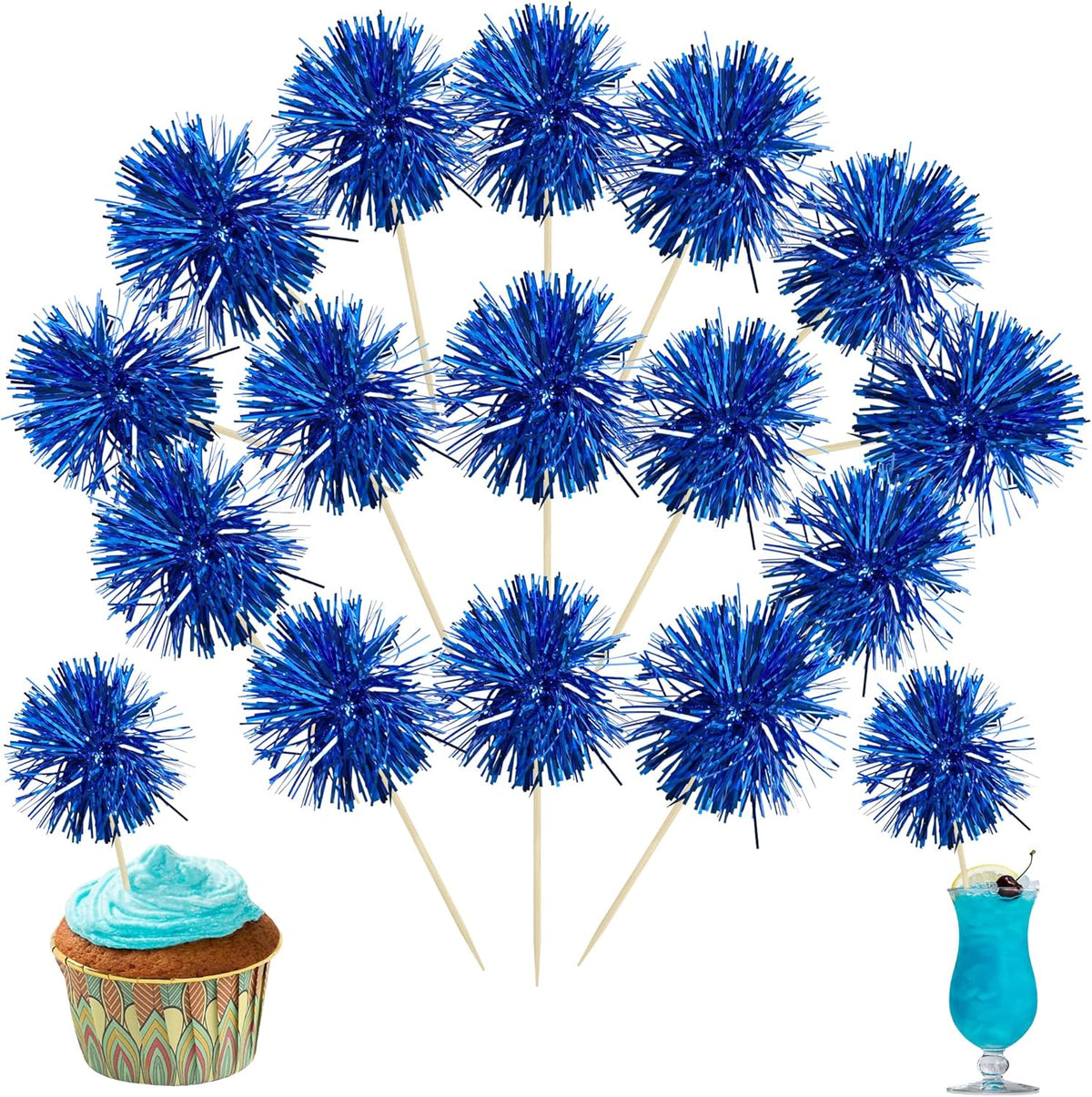 Ephlyn 30Pcs Foil Firework Cupcake Toppers Sparkles Fireworks Sticks Birthday Decorations Sparkle