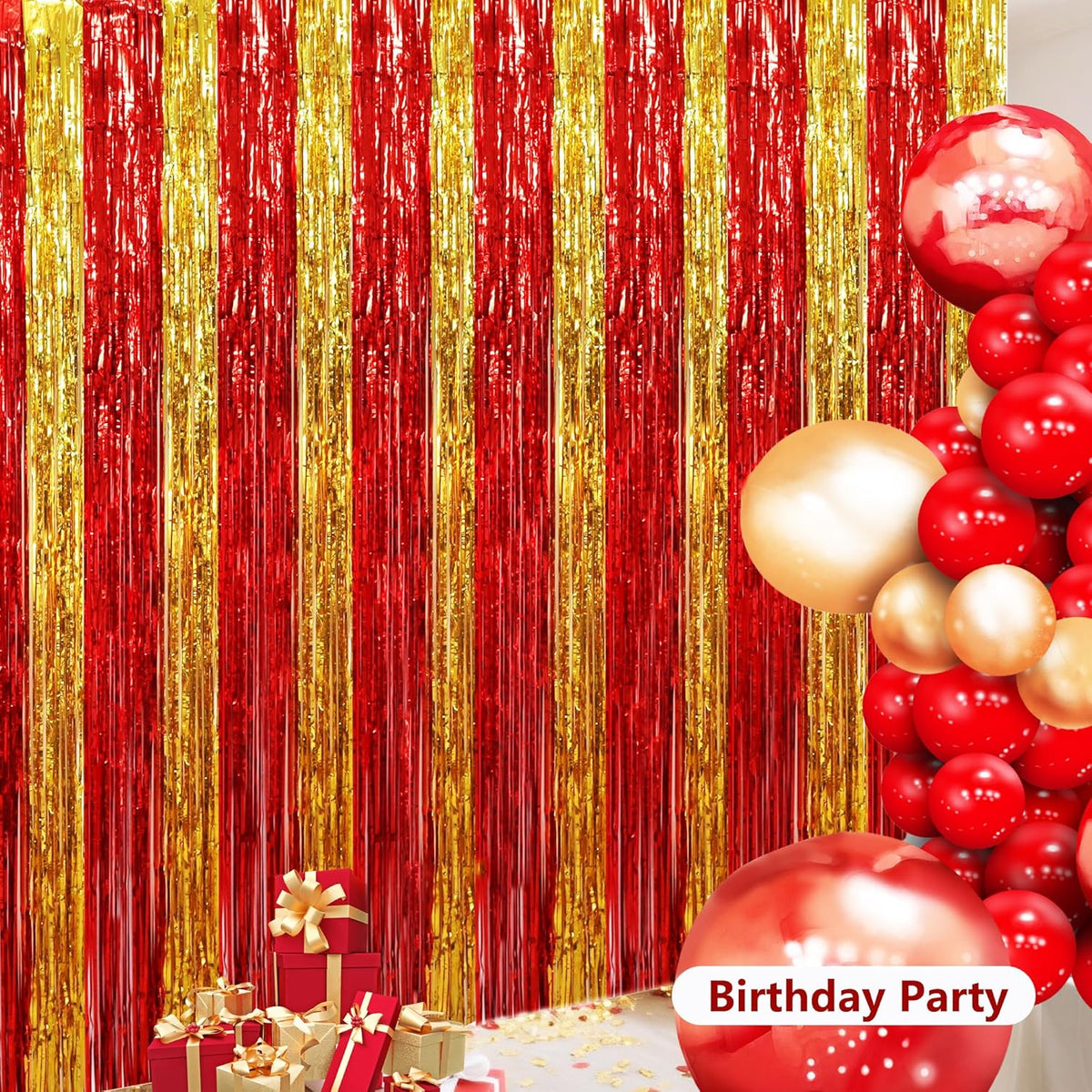 BEISHIDA Red Gold Door Streamers Backdrop Foil Fringe Tinsel Party Streamers Curtains Photo