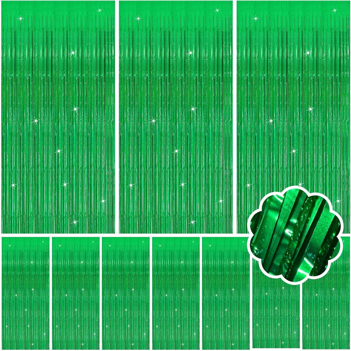 10 Pack Green Streamers Metallic Foil Fringe Curtain Backdrop for St Patrick's Day Birthday