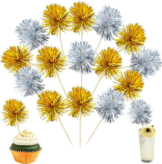 Ephlyn 30Pcs Foil Firework Cupcake Toppers Party Birthday Cake Toppers Supplies Sparkle Tinsel