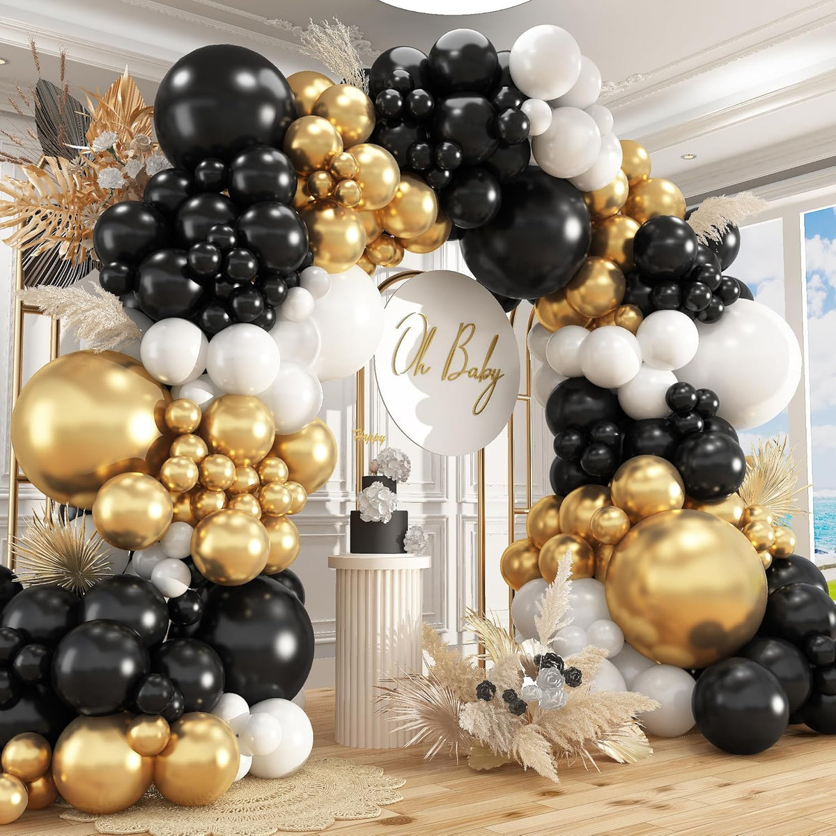 412Pcs Black and Gold Balloons,18 12 10 5 Inch Different Size Black White Metallic Gold Latex