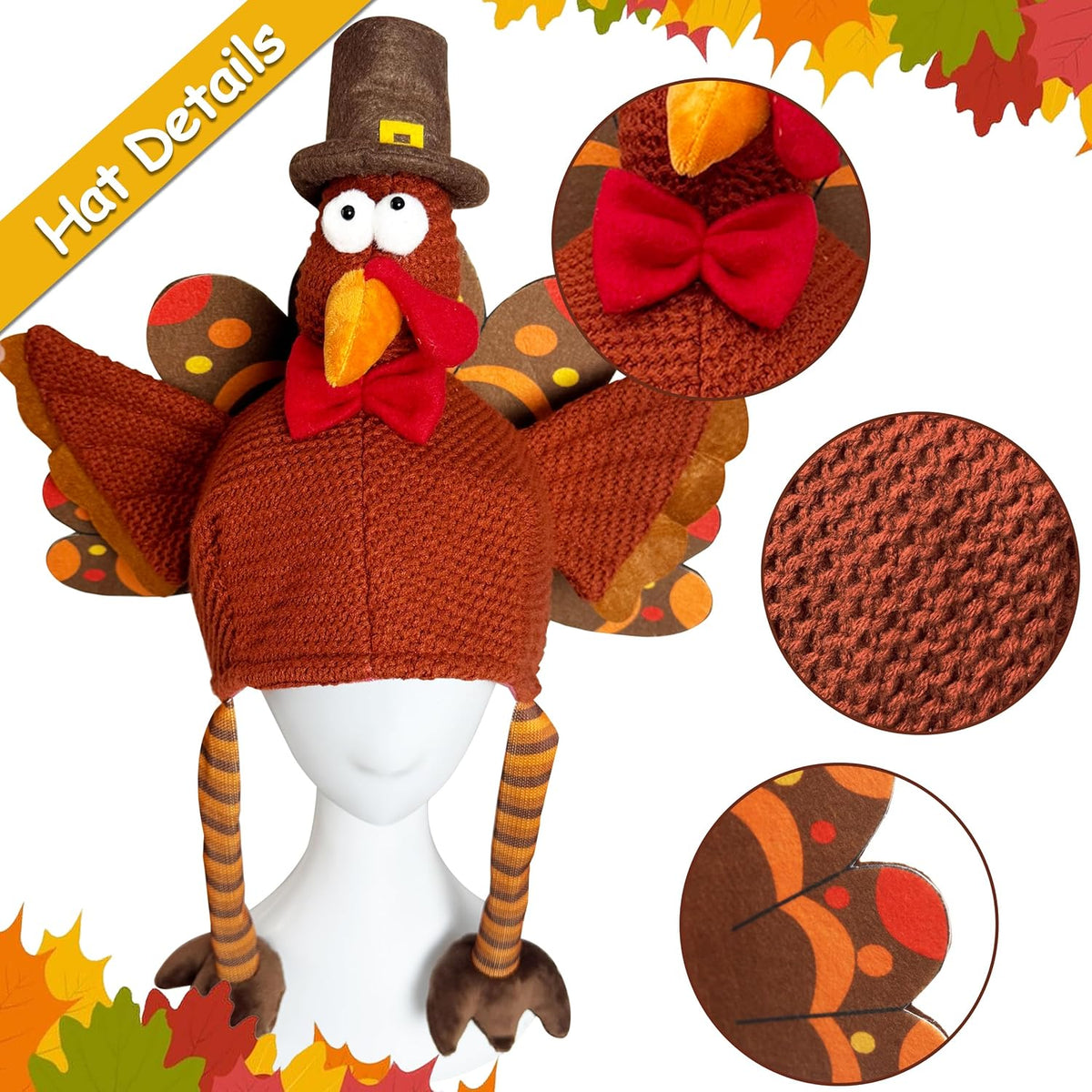 Ogrmar Set of 2 Adorable Plush Turkey Hat, Funny Turkey Headwear for Thanksgiving Night Event