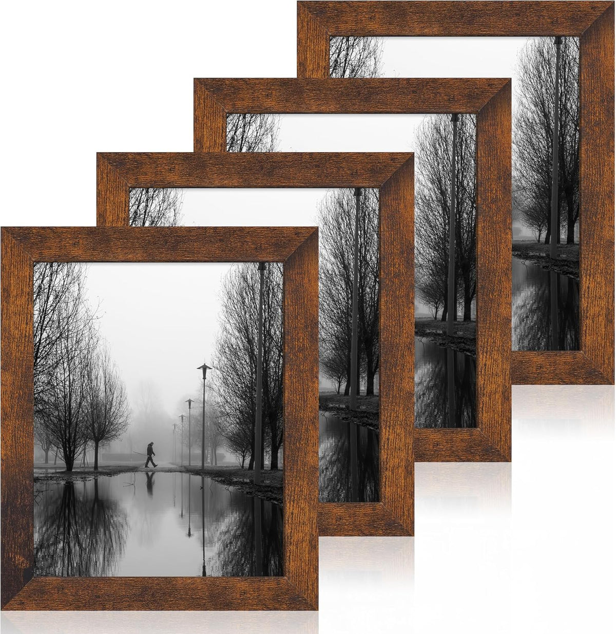 8x10 Picture Frame Set of 4, High Definition Glass 8 x 10 Frame, Wood Rustic Photo Frames for