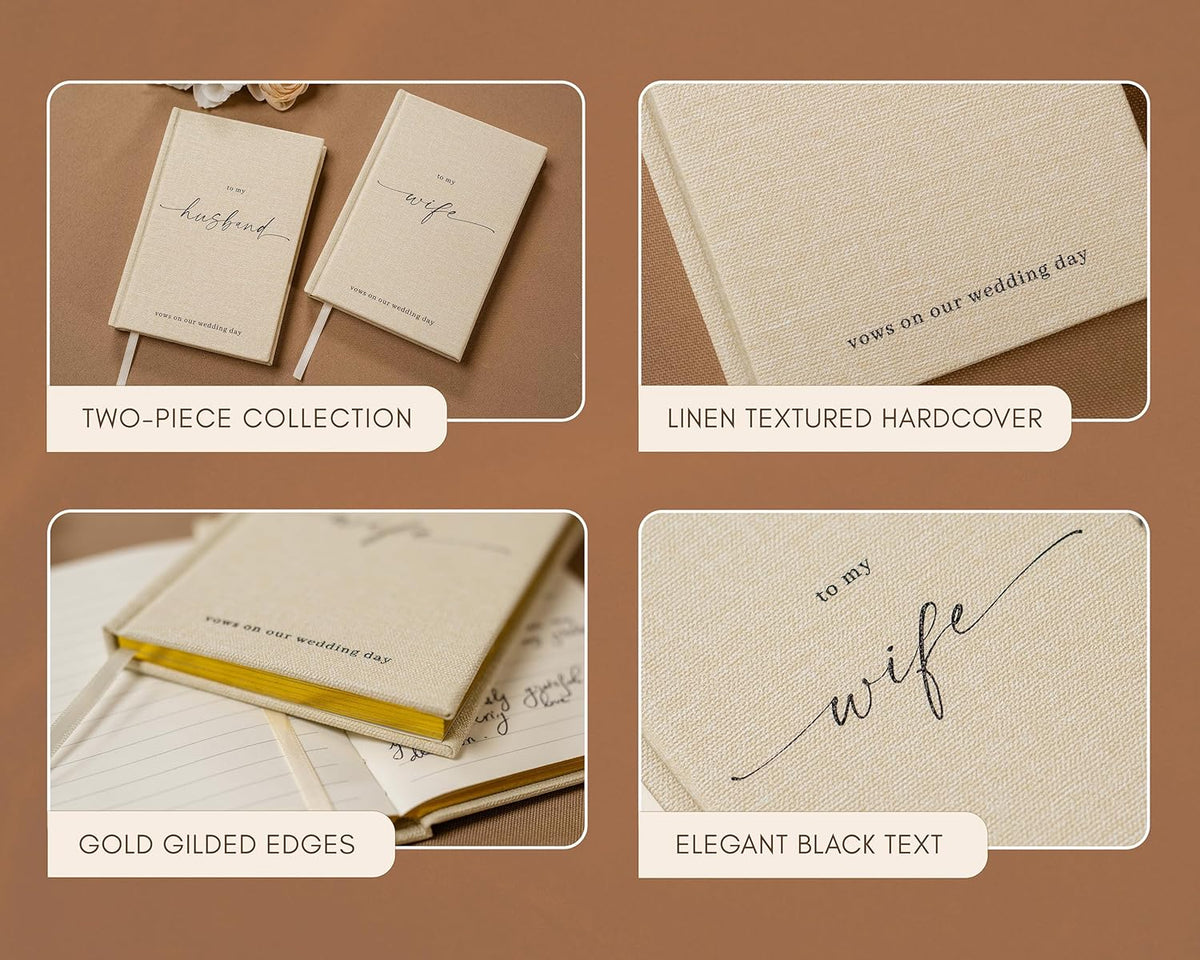 To My Husband/Wife Hardcover Vow Books (Set of 2) - 5.75 x 5 Minimalist Pocket Sized Black Embossed
