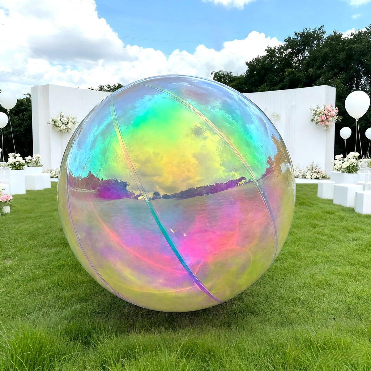 Inflatable Mirror Ball, Iridescent Big Shinny Balls Reusable Large PVC Disco Ball Balloon for Large