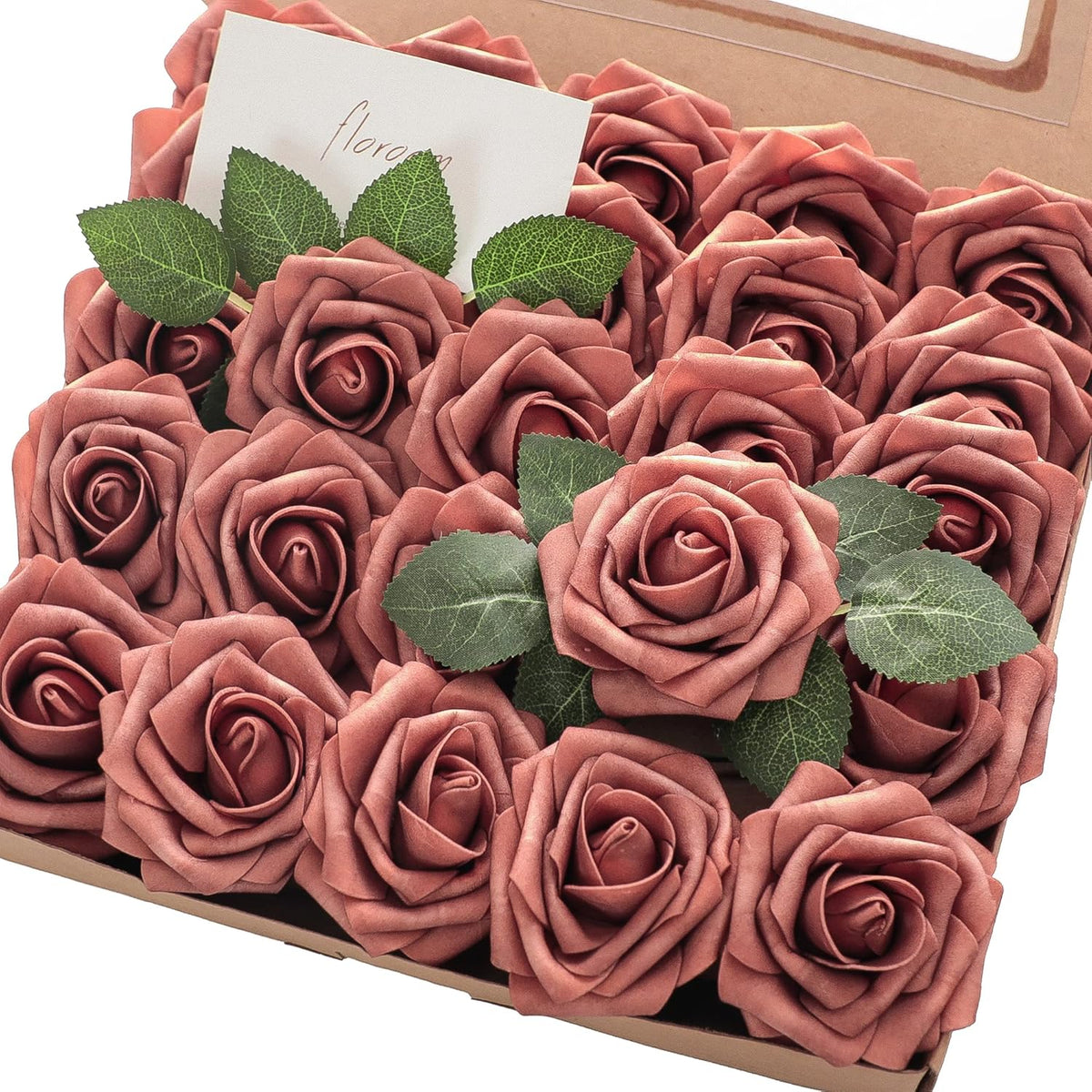 Floroom Artificial Flowers 25pcs Real Looking Dusty Cedar Foam Fake Roses with Stems for DIY