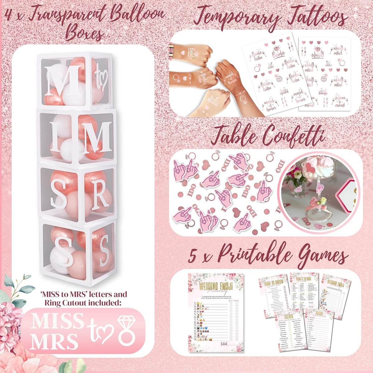 189 pc Bridal Shower Party Decorations – Balloons, Bride to Be Sash, Veil, Headband, Backdrop