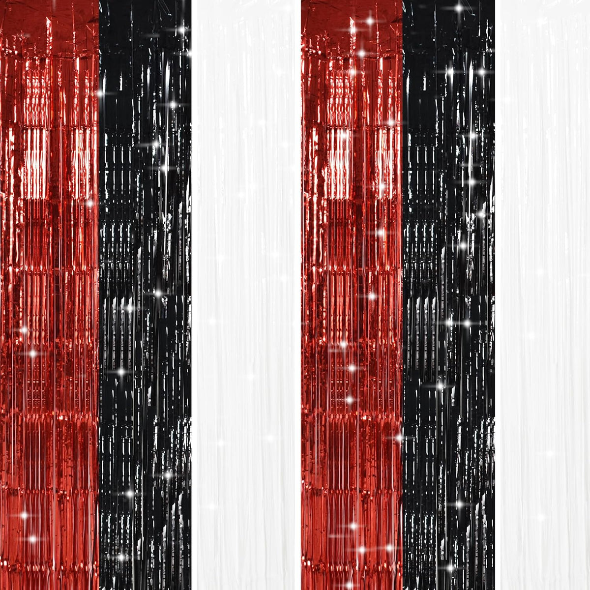 TONIFUL Black Red White Door Streamers,Black Red and White Photo Booth Backdrop Metallic Streamers