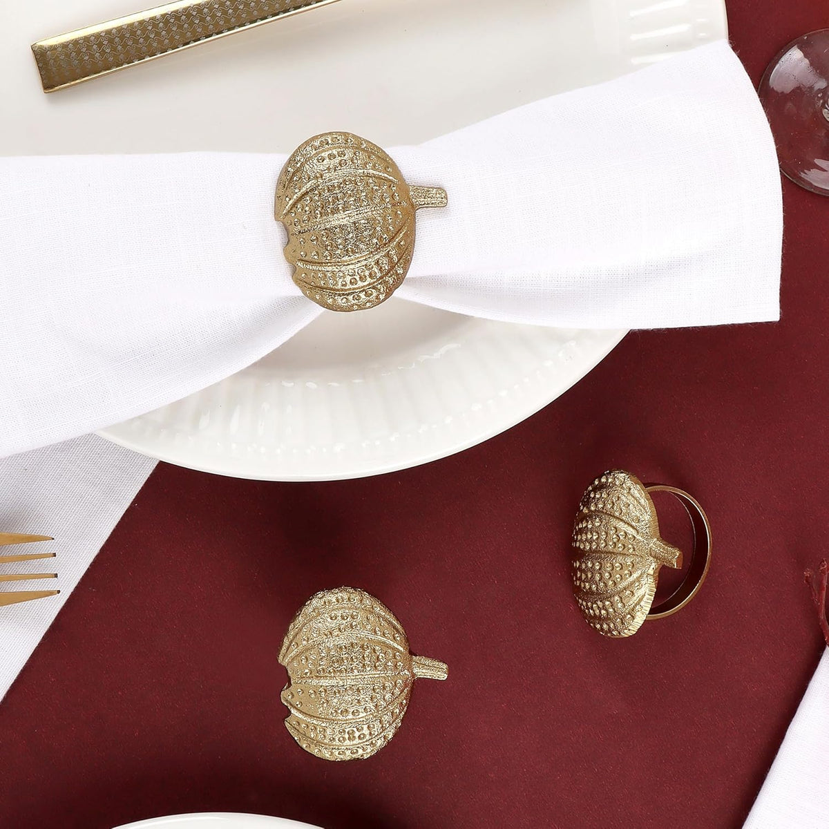 Gold Lightweight Metal Napkin Rings Set of 12 - Pumpkin Elegant Napkin Holders Modern Serviette