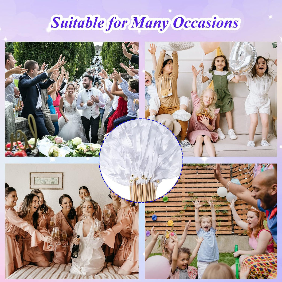 60 Pieces Wedding Colorful Ribbon with Bells, Party Ribbons Streamers Sticks Magic Wish Fairy Wand