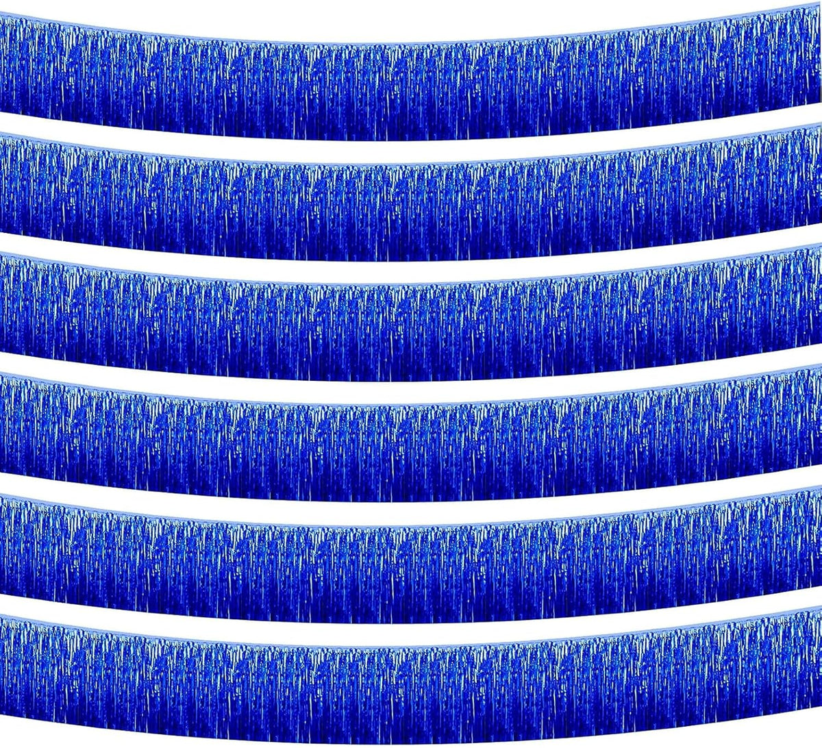 Blue Foil Fringe Garland 10FT 6packs, Metallic Foil Tinsel Fringe Banners for Parade Float