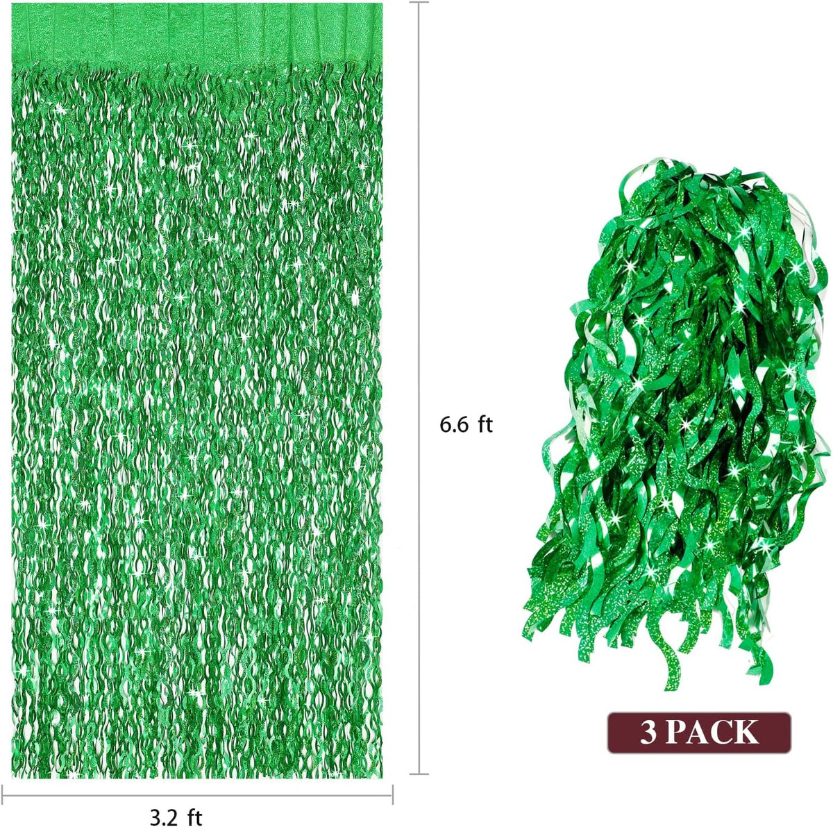 Green Foil Backdrop Curtain - CYLMFC 3 Pack 3.3 ft x 6.6 ft Birthday Streamers Party Curtains
