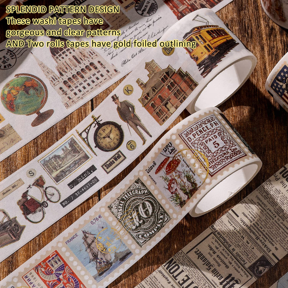 24 Rolls Vintage Washi Tape Set, Antique Car Buildings Map Stamp Stripe Writable Aesthetic Washy