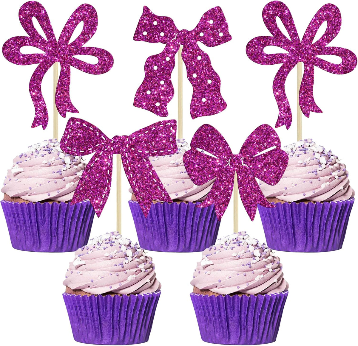 Ephlyn 24Pcs Bow Cupcake Toppers Bow Birthday Cake Topper Girls Birthday Party Decorations Bowknot