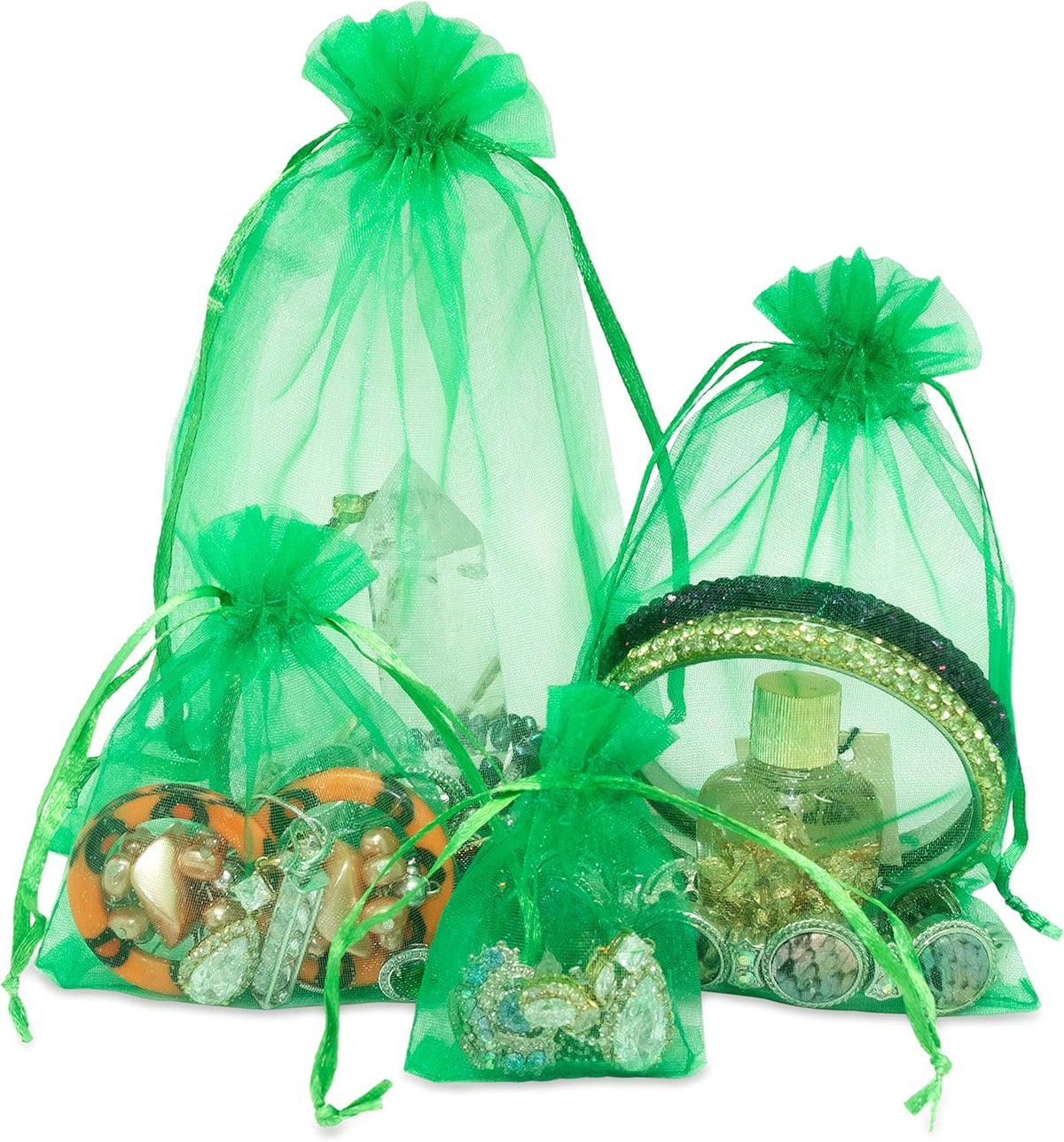 TheDisplayGuys 100-Pack 4x6 Light Green Sheer Organza Gift Bags with Drawstring, Jewelry Candy