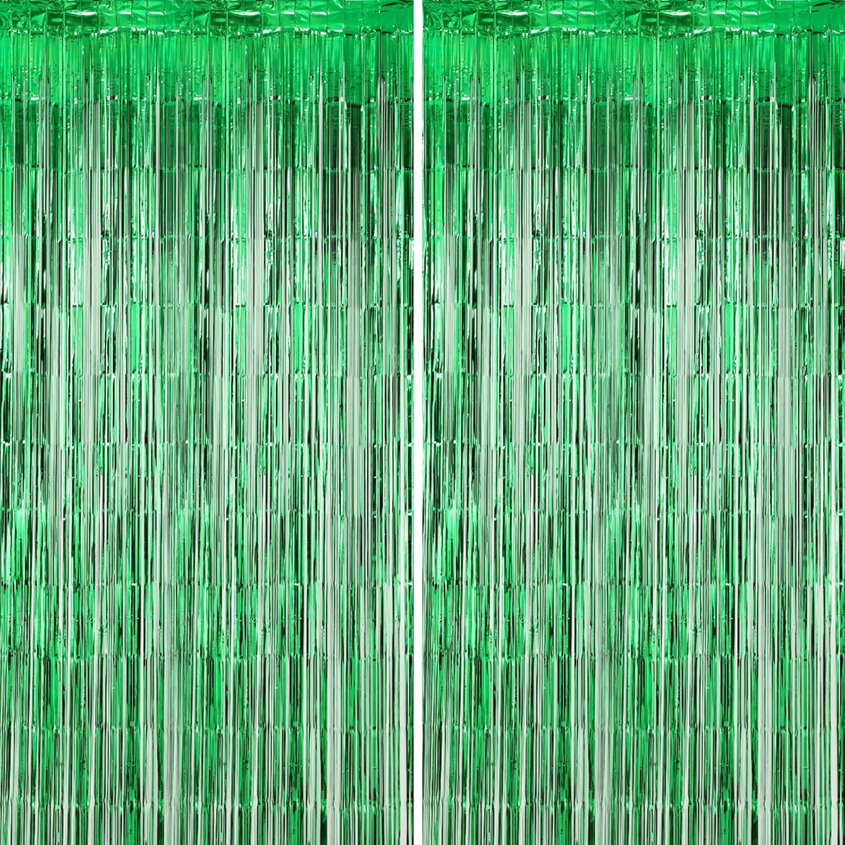 2 Pack Green Foil Fringe Backdrop Curtains, Tinsel Streamers Birthday Party Decorations, Fringe