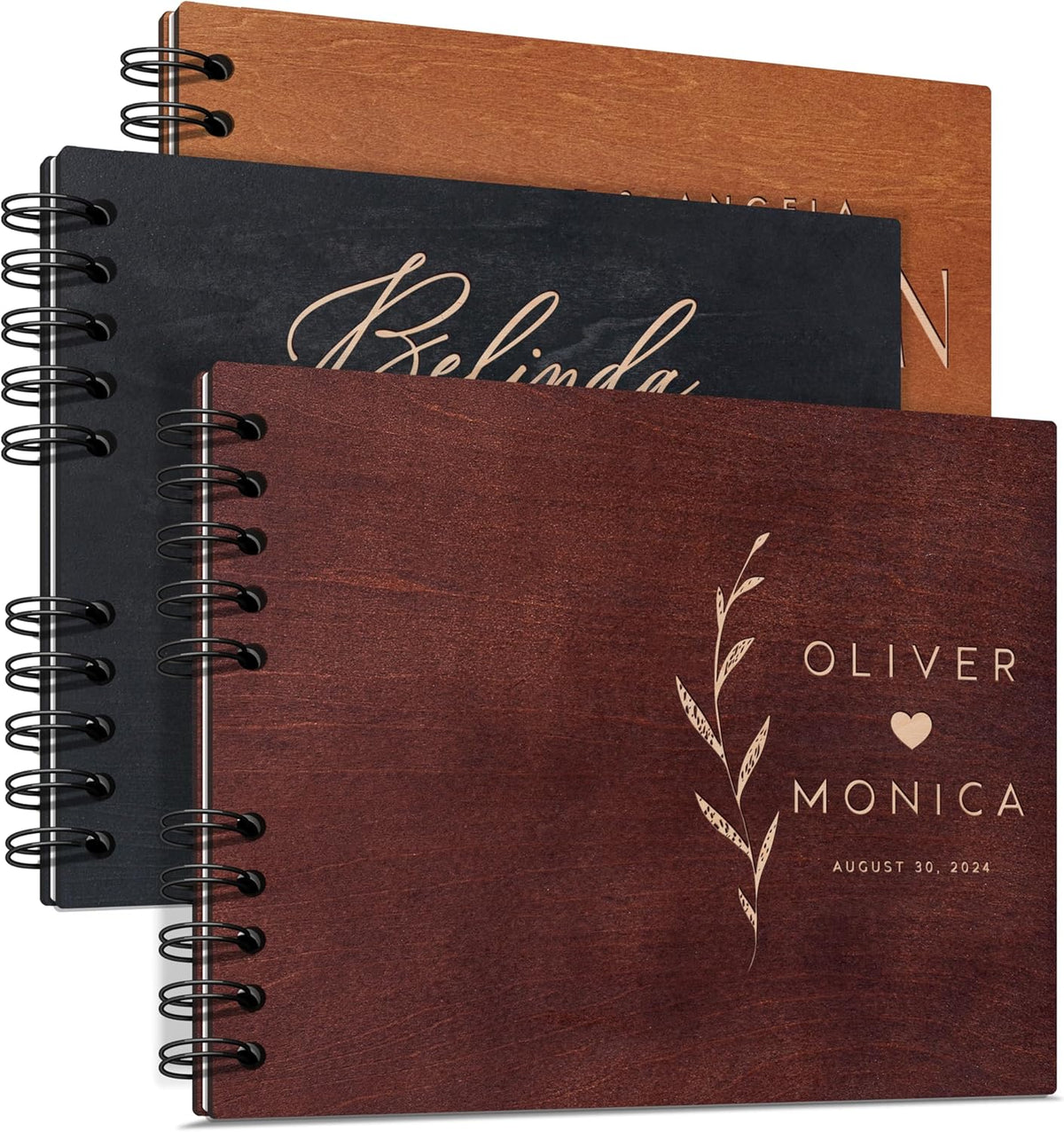 Personalized Wood Wedding Guest Book - 5 Colors/Finishings, 2 Sizes, 12 Designs - Wood Wedding